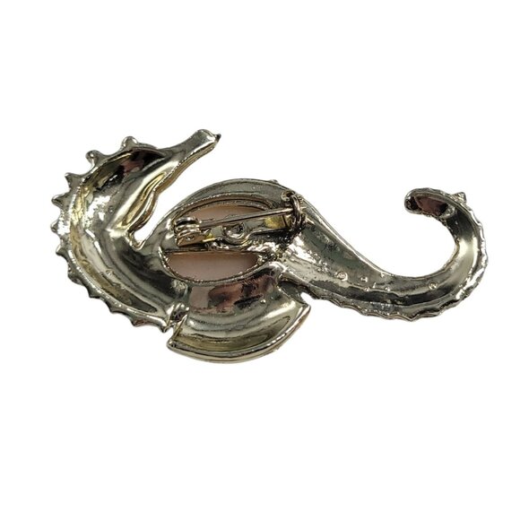 Vtg Seahorse Brooch Pink Belly Silver Tone 2.25" Sea Nautical Animal Beach Gift - Picture 2 of 9